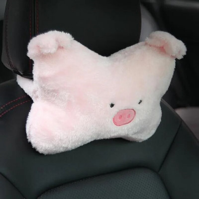 Plīša anime automašīnas spilvens Creative Bear automašīnas galvas balsta kakla aizsardzības spilvens, balts suņu cūku spilvens, automašīnas aksesuāri