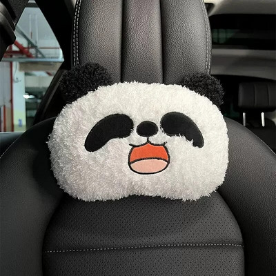 Plīša anime automašīnas spilvens Creative Bear automašīnas galvas balsta kakla aizsardzības spilvens, balts suņu cūku spilvens, automašīnas aksesuāri
