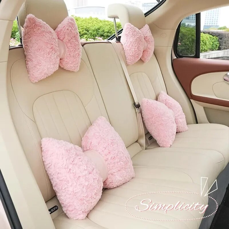 Ziemas priekšgala automašīnas galvas balsts plīša mīksts, ērts vidukļa atbalsts, imitācija truša kažokādas kakla spilvens rozā auto aksesuāri interjers