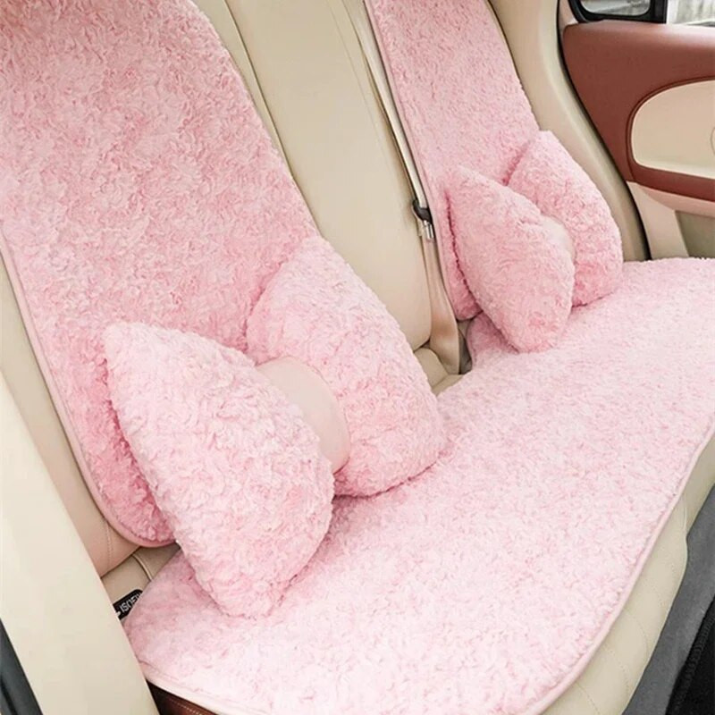 Ziemas priekšgala automašīnas galvas balsts plīša mīksts, ērts vidukļa atbalsts, imitācija truša kažokādas kakla spilvens rozā auto aksesuāri interjers