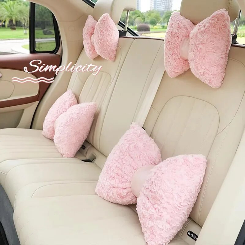 Ziemas priekšgala automašīnas galvas balsts plīša mīksts, ērts vidukļa atbalsts, imitācija truša kažokādas kakla spilvens rozā auto aksesuāri interjers