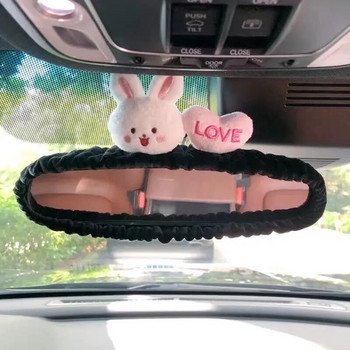 Карикатура на интериора на автомобила, огледало за обратно виждане, заешко сърце, плюшено автоматично огледало за обратно виждане, калъф за декорация, аксесоари за жени, момичета