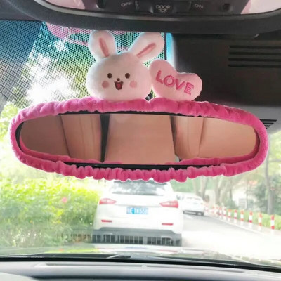 Karikatūra Automašīnas Salona Atpakaļskata Spoguļa Vāks Zaķa sirds Plīša Auto Atpakaļskata Spoguļa futrālis Apdares aksesuāri Sieviešu meitenēm