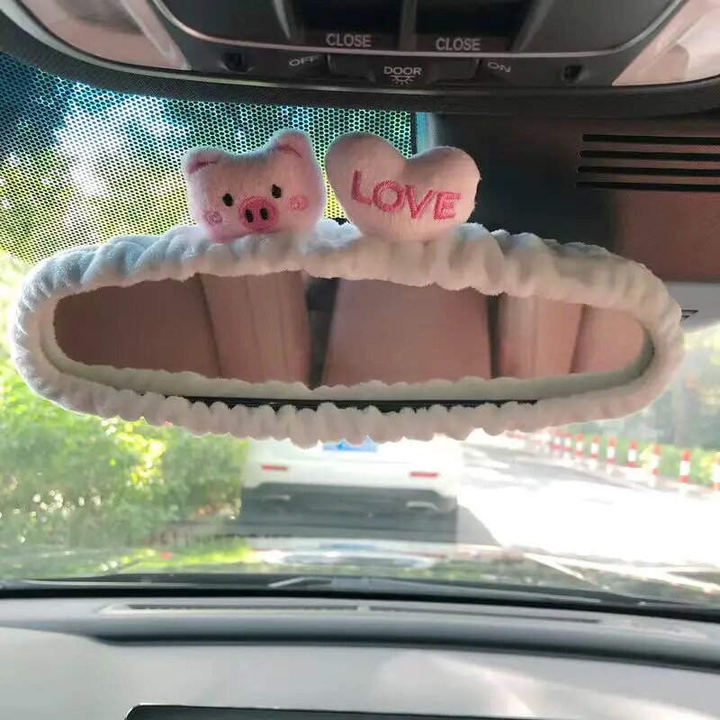 Karikatūra Automašīnas Salona Atpakaļskata Spoguļa Vāks Zaķa sirds Plīša Auto Atpakaļskata Spoguļa futrālis Apdares aksesuāri Sieviešu meitenēm