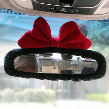 Сладък капак за интериорно огледало на кола с панделка Анимационен плюшен калъф за автоматично огледало за обратно виждане Аксесоари за декорация за жени и момичета