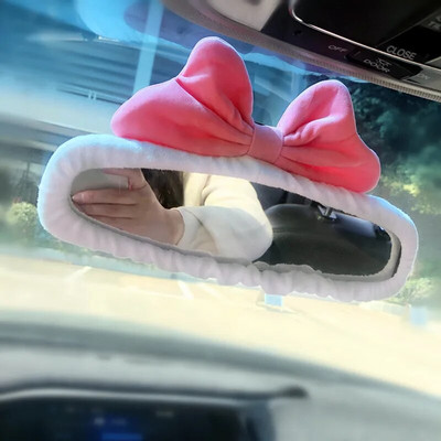 Aranyos Bowknot autóbelső tükörborító rajzfilm plüss automatikus visszapillantó tükör tok díszítő kiegészítők nőknek és lányoknak