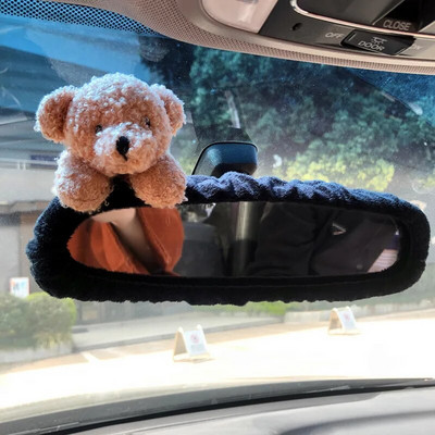 Jauki Bowknot automašīnas salona spoguļa vāciņš karikatūra plīša auto atpakaļskata spoguļa futrāļa dekorēšanas aksesuāri sievietēm un meitenēm