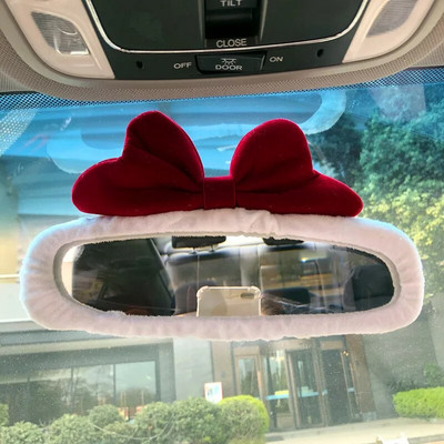 Jauki Bowknot automašīnas salona spoguļa vāciņš karikatūra plīša auto atpakaļskata spoguļa futrāļa dekorēšanas aksesuāri sievietēm un meitenēm