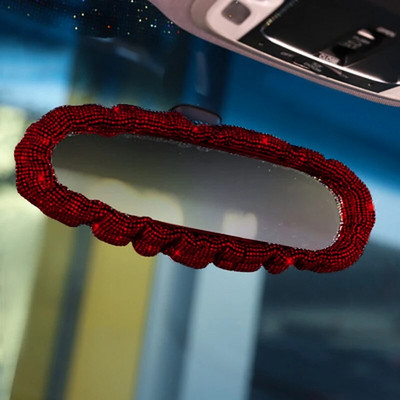 Dimanta automašīnas aizmugures skats, spoguļa pārsegs, elastīgs, kristāls, auto salons aizmugurējā skata dekors Bling automašīnu aksesuāri sievietēm