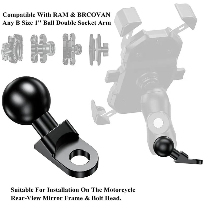 Mootorratta nurga all alus 10 mm auguga 1-tolline kuulpea adapter, mis sobib Gopro kaamera, nutitelefoni ja Garmini GPS-i RAM-i kinnituste jaoks