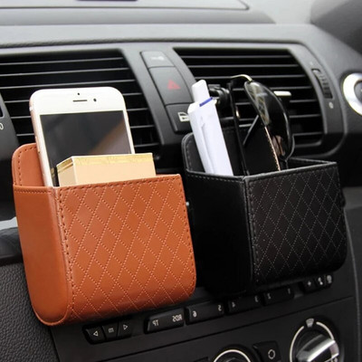 Car Air Outlet Hanging Storage Box Mobile Phone Bag Trash Can PU Leather Car Phone Holder Stand Auto Interior Decor Accessories