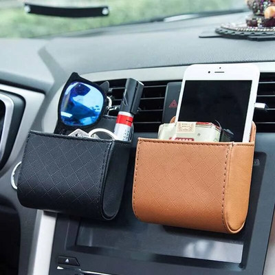 Auto õhu väljalaskeava rippuv hoiukast mobiiltelefoni koti jaoks PU nahast auto mobiiltelefoni hoidik Auto sisekujunduse tarvikud