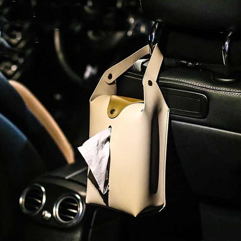 Automašīnas galvas balsta auduma futrāļa turētājs Ādas papīra dvieļu uzglabāšanas soma Ģimenes ceļojumu organizators Dekors transportlīdzekļa apdares salvešu futrālis