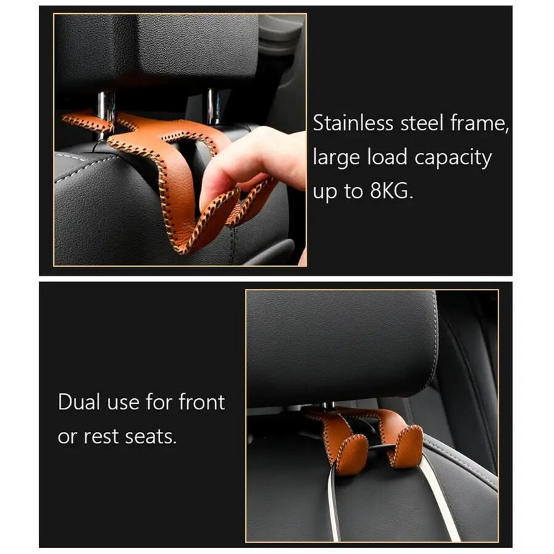 1 gab. Automašīnas sēdekļa galvas balsta āķis dubultā āķa tālruņa turētājs pakaramais glabāšanas organizators Universāls rokassomiņas somiņam, mētelim
