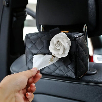 Creative Camellia Flower Car Tissue Box Κάλυμμα Δερμάτινο κρεμαστό χαρτομάντηλο αυτοκινήτου Φορητή χάρτινη τσάντα αυτοκινήτου Αξεσουάρ αυτοκινήτου