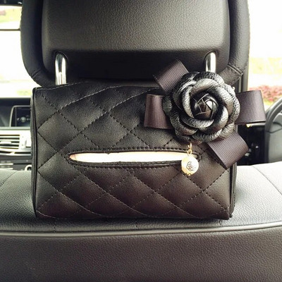 Creative Camellia Flower auto salvešu kastes vāks, ādas piekārts, auto salvešu papīra turētājs Pārnēsājams auto papīra maisiņš Automašīnu piederumi