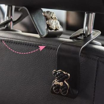 Γελοιογραφία Πλάτη καθίσματος αυτοκινήτου Γάντζοι Diamond Camellia Flowers Cute Bears Διακόσμηση Εσωτερικών Αυτοκινήτων Γάντζος αποθήκευσης τσάντα τσάντα κρεμαστός γάντζος