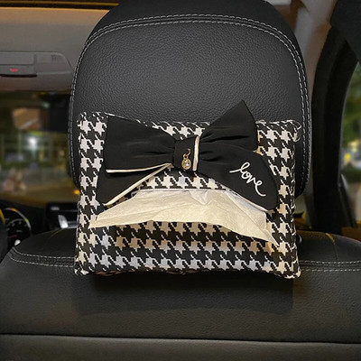 Χαριτωμένο Bowknot Grid Car Tissue Box Auto Seat Προσκέφαλο Κρεμαστή χάρτινη θήκη Tower Organizer Γυναικεία στυλ αυτοκινήτου Αξεσουάρ εσωτερικού χώρου