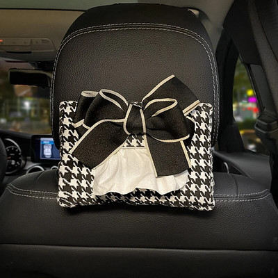 Χαριτωμένο Bowknot Grid Car Tissue Box Auto Seat Προσκέφαλο Κρεμαστή χάρτινη θήκη Tower Organizer Γυναικεία στυλ αυτοκινήτου Αξεσουάρ εσωτερικού χώρου