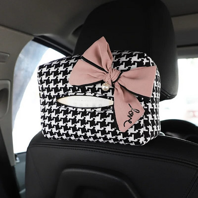 Χαριτωμένο Bowknot Grid Car Tissue Box Auto Seat Προσκέφαλο Κρεμαστή χάρτινη θήκη Tower Organizer Γυναικεία στυλ αυτοκινήτου Αξεσουάρ εσωτερικού χώρου
