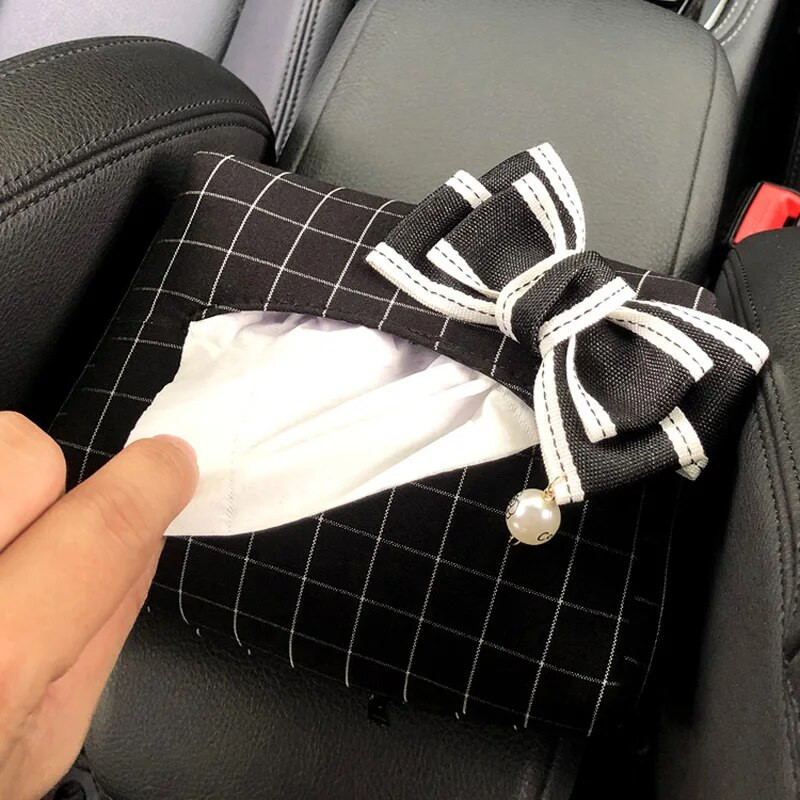 Χαριτωμένο Bowknot Grid Car Tissue Box Auto Seat Προσκέφαλο Κρεμαστή χάρτινη θήκη Tower Organizer Γυναικεία στυλ αυτοκινήτου Αξεσουάρ εσωτερικού χώρου