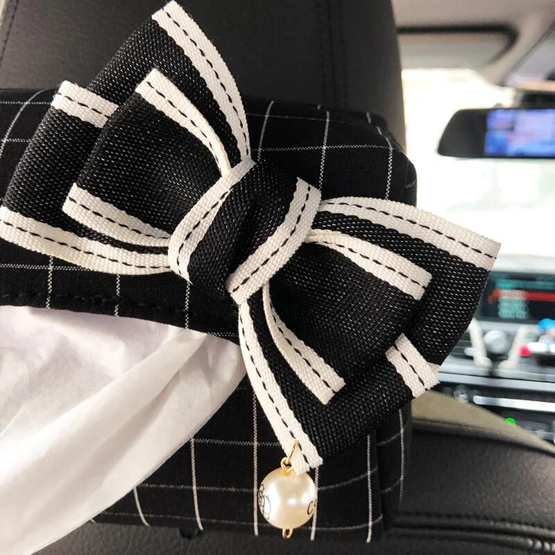 Χαριτωμένο Bowknot Grid Car Tissue Box Auto Seat Προσκέφαλο Κρεμαστή χάρτινη θήκη Tower Organizer Γυναικεία στυλ αυτοκινήτου Αξεσουάρ εσωτερικού χώρου