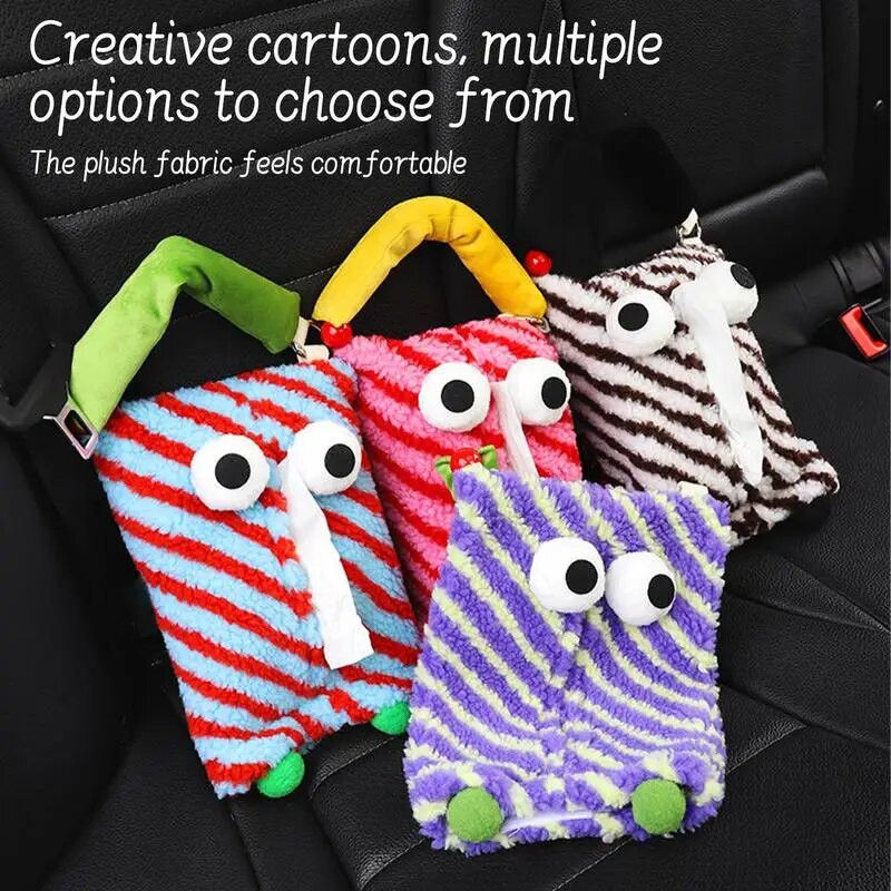 Automašīnu aksesuāri Jaunums automašīnu dekorēšanai plīša salvešu turētājs Mīlīgs automašīnas salvešu turētājs Smieklīgs pakarināms spraudņa dizains automašīnas aizmugurējam sēdeklim