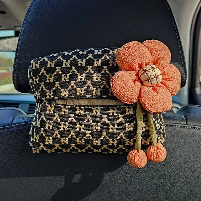 Ziedu salvetes kaste, auto daudzfunkcionāla sēdekļa pakarināmā salvete kaste, auto piesūcekne, auto salona aksesuāri