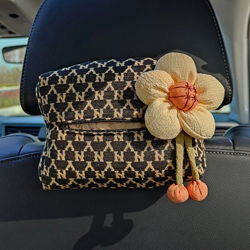 Ziedu salvetes kaste, auto daudzfunkcionāla sēdekļa pakarināmā salvete kaste, auto piesūcekne, auto salona aksesuāri