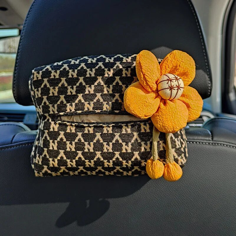 Ziedu salvetes kaste, auto daudzfunkcionāla sēdekļa pakarināmā salvete kaste, auto piesūcekne, auto salona aksesuāri