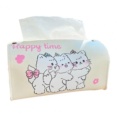 Audu kastīte Nodilumizturīgs pogu dizains Ērts mākslīgās ādas karikatūra kaķu raksts Auto audu dozatora kastīte mājsaimniecības piederumi