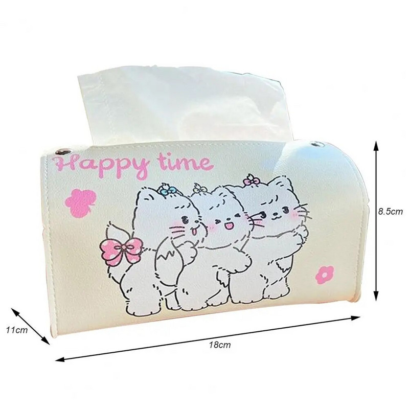 Audu kastīte Nodilumizturīgs pogu dizains Ērts mākslīgās ādas karikatūra kaķu raksts Auto audu dozatora kastīte mājsaimniecības piederumi