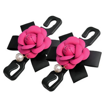 2 τμχ Camellia Flowers Πλάτη καθίσματος αυτοκινήτου Γάντζοι Κρεμάστρες Organizer Styling Universal Headrest Storage Hooks Κλιπ για τσάντα παντοπωλείου