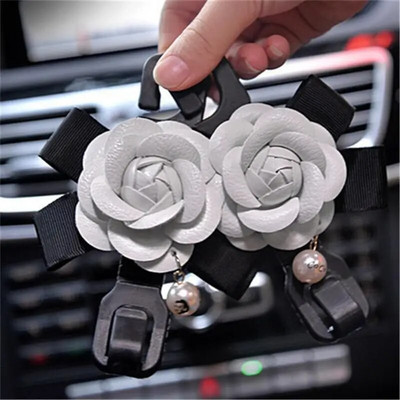 2 τμχ Camellia Flowers Πλάτη καθίσματος αυτοκινήτου Γάντζοι Κρεμάστρες Organizer Styling Universal Headrest Storage Hooks Κλιπ για τσάντα παντοπωλείου