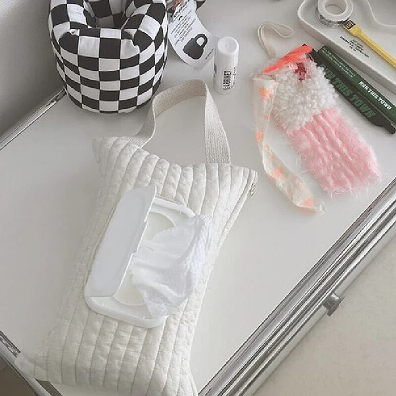 2024. gada jauns izšūšanas auduma pārsegs bērnu ratiņu salvešu maisiņš, papīra turētājs uzglabāšanas kaste Ērta noņemama vāka salvete kaste