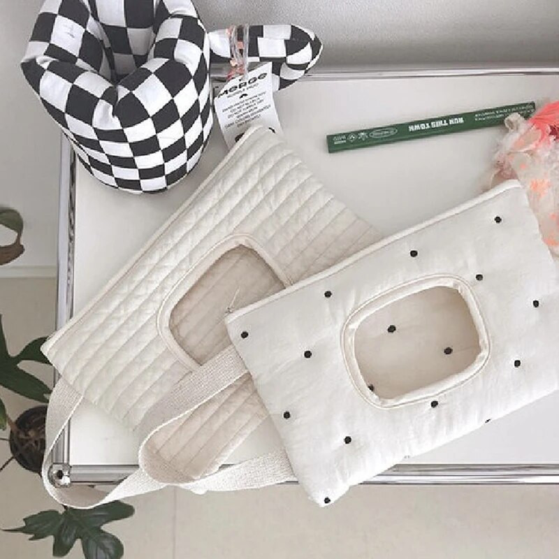 2024. gada jauns izšūšanas auduma pārsegs bērnu ratiņu salvešu maisiņš, papīra turētājs uzglabāšanas kaste Ērta noņemama vāka salvete kaste