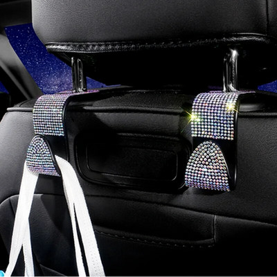 Car Seat Hook Auto Coat Back Headrest Storage Holder Hanging Bag Organizer Bling Rhinestones Hanger Auto Interior Accessories
