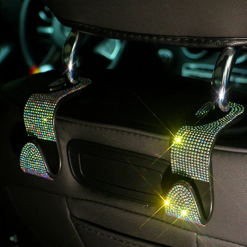 Γάντζος καθισμάτων αυτοκινήτου Auto Coat Πίσω Προσκέφαλο Θήκη αποθήκευσης Κρεμαστή τσάντα Organizer Bling Rhinestones Κρεμάστρα Auto Εσωτερικά αξεσουάρ