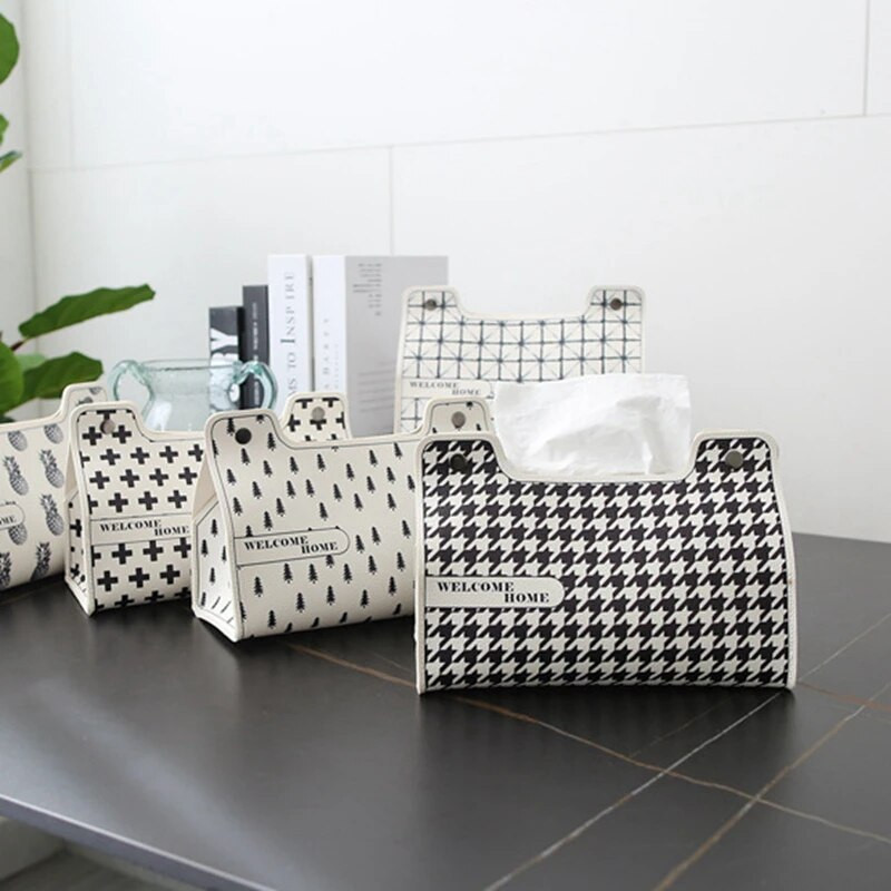 Euroopa stiilis Houndstooth Tissue Box auto elutuba Multifunktsionaalne majapidamises kasutatavate kudede kott pumpamiseks paberist kudede kate