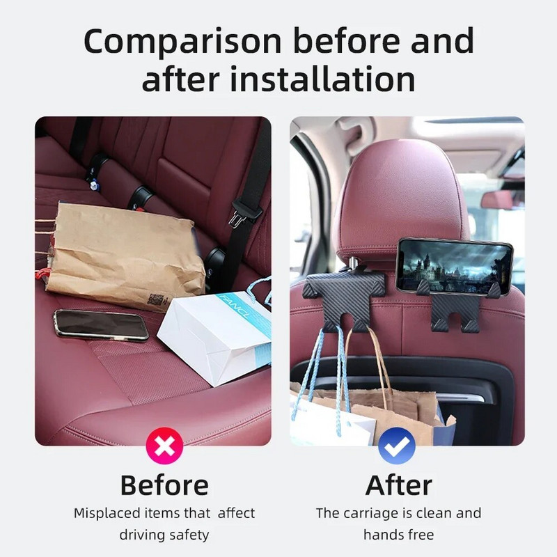 Universalus automobilio sėdynės galvos atramos kablys laikymo pakaba Anglies pluošto automobilinis automobilio galinės sėdynės laikiklis, automobilio salono priedai