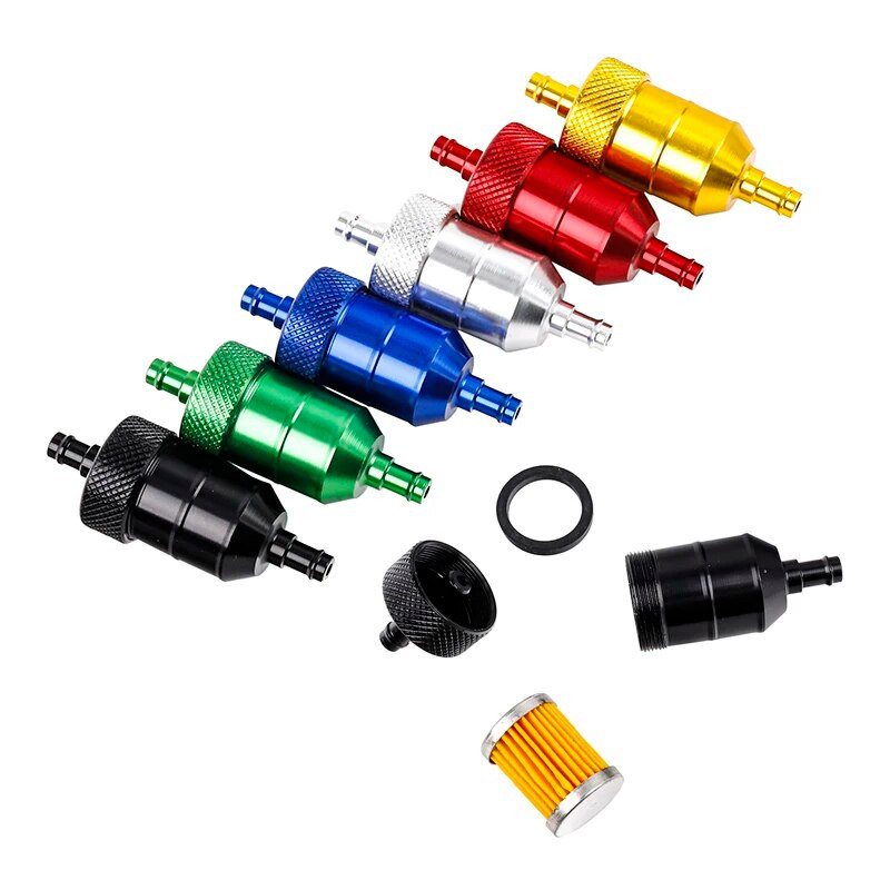 Uus 6,5 mm bensiinigaasi kütusefiltri puhasti CNC alumiiniumist mootorrataste kasti mustuseratta ATV neljasisese õligaasi kütusefilter