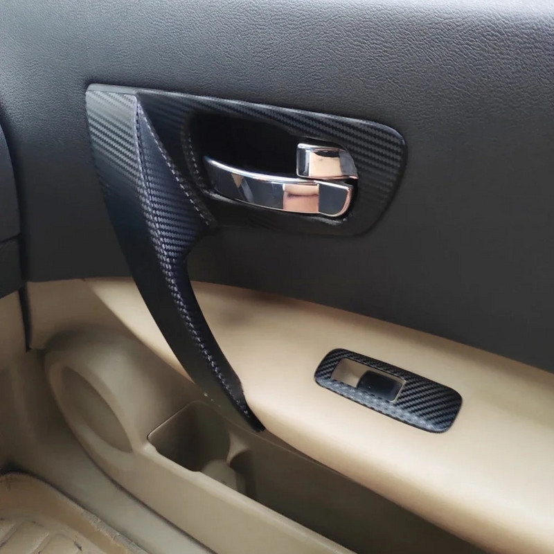 Durvju roktura apdares kloķa loga slēdža panelis Oglekļa šķiedras plēves uzlīme Automašīnas stils Nissan Qashqai 2006-15 J10 piederumiem