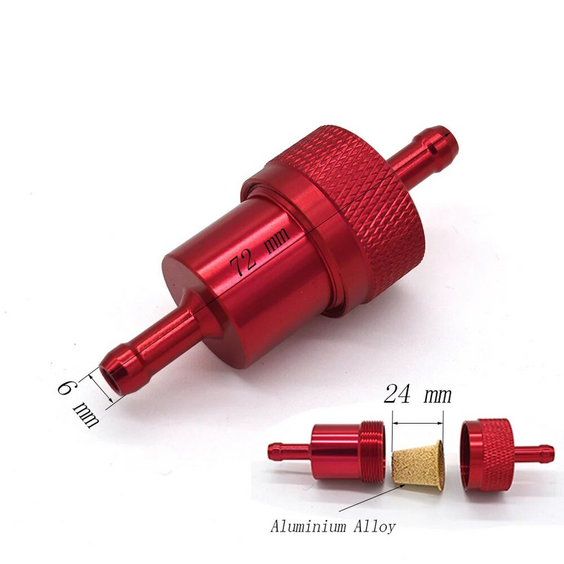 Motociklo universalus įdėklas Fule Oli Filter 6 mm , Sootoer kuro filtras Alyvos filtras Aliuminis filtro elementas Pakartotinis naudojimas