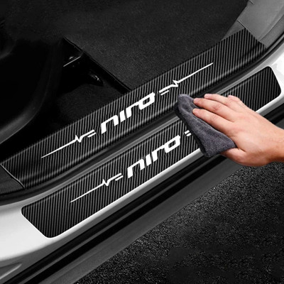 Carbon Fiber Car Door Threshold Stickers Protective Strip Interior for KIA NIRO Badge Auto Anti Scratch Dirty Tape Film