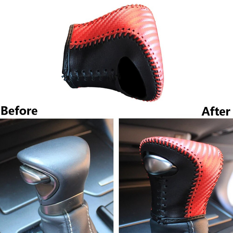 PU ādas pārnesumu pārslēgšanas pogas vāks rokasbumbas apdare, oglekļa šķiedra, melns/sarkans, paredzēts Lexus UX250h UX200 ES350 2019-2023 automašīnu piederumiem