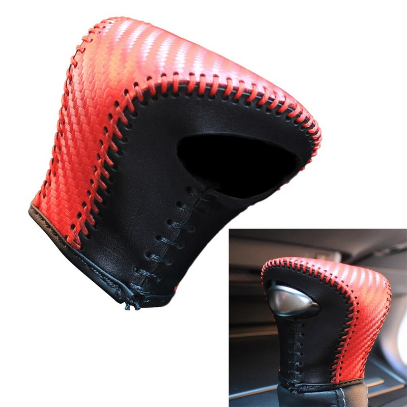 PU ādas pārnesumu pārslēgšanas pogas vāks rokasbumbas apdare, oglekļa šķiedra, melns/sarkans, paredzēts Lexus UX250h UX200 ES350 2019-2023 automašīnu piederumiem