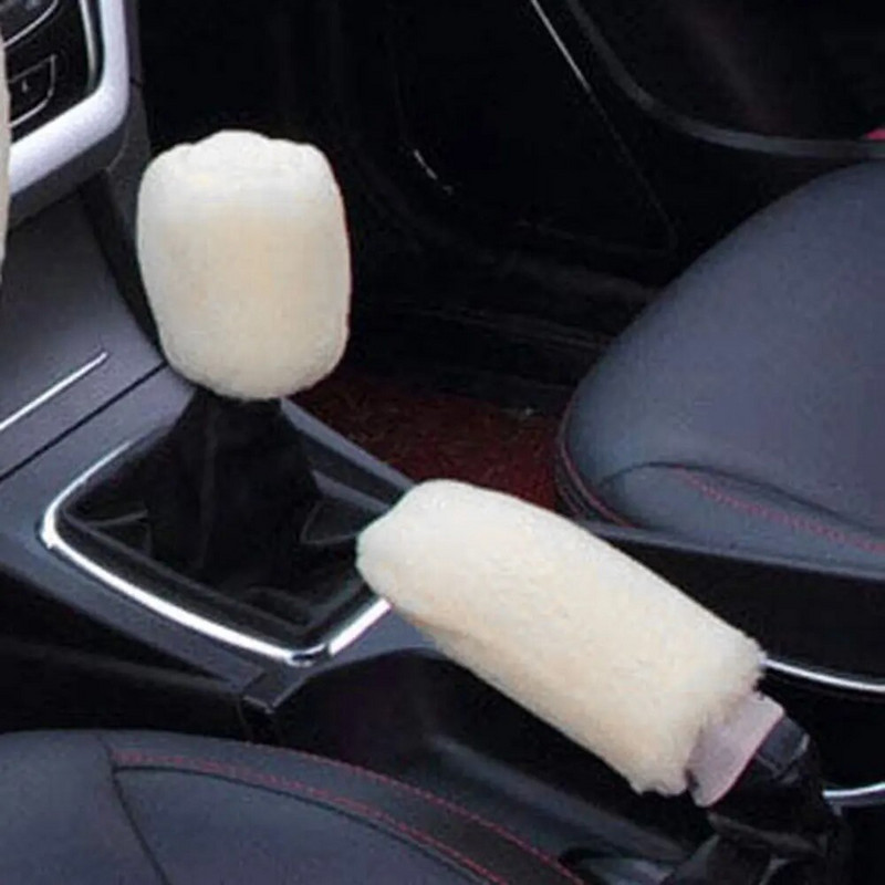 2gab. Automašīnas pārnesumu pārslēgšanas kloķa galva Rokas bremze matains plīša pārsegs apdares aizsargs rudens ziema rozā sarkans jauki, mīksti, silti aksesuāri