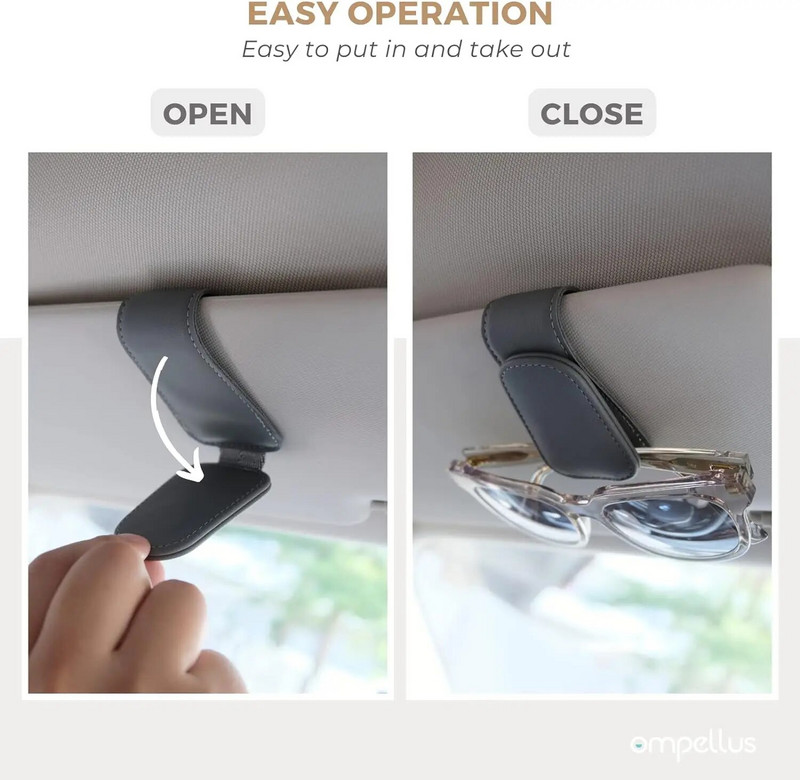 Magnētisks ādas saulesbriļļu turētājs, briļļu pakaramā klipsis automašīnas saulessargam, piemērots dažāda izmēra brillēm (bēšs)