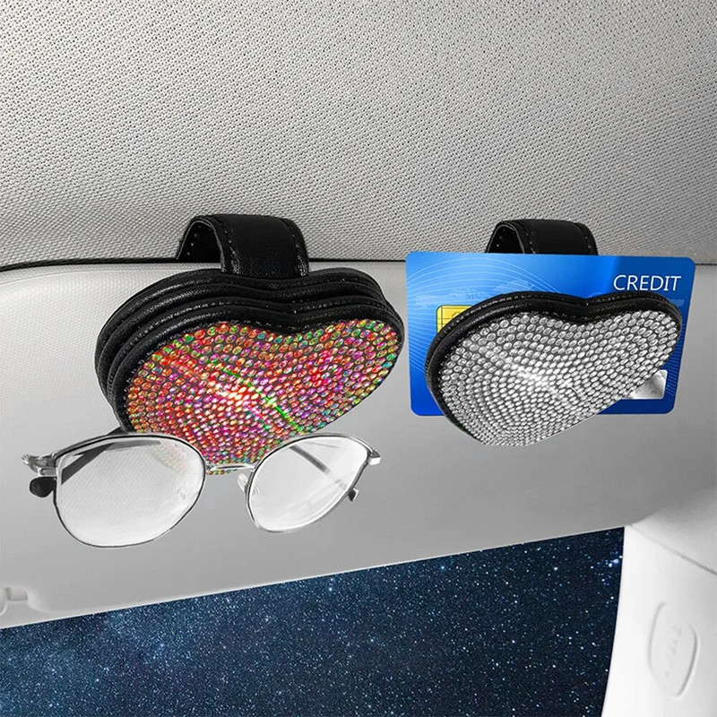 Diamond Love Auto brilles Saspraudes Turētājs Visor Klipu Brilles Saulesbrilles Karšu Klipu turētājs Bling Auto Salona Aksesuāri Meitenei