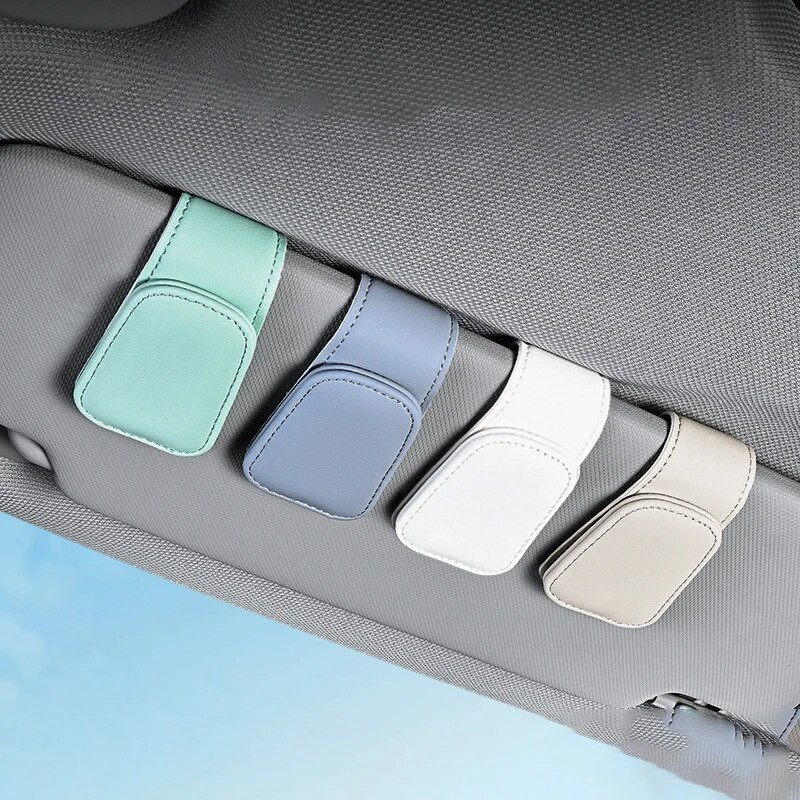 Automašīnas briļļu skava Daudzfunkcionāla integrēta izturīga ādas pārnēsājamas saulesbrilles Dokumentu biļešu turētāja klipsis Automašīnas interjera aksesuārs